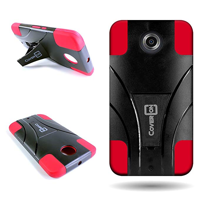 Nexus 6 Case (Red/Black) with Kickstand by CoverON [Dual Defense] Series Classic Hybrid Protector Cover