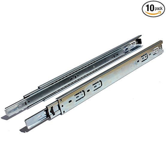 GlideRite Hardware 2270-ZC-10 22 inch Side Mount Full Extension Ball Bearing Drawer Slides with 1 inch Over-Travel 10 Pack 22" 1", 100 lb, Silver