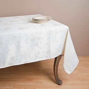 Fennco Styles Royal De Noel Holiday Design Jacquard Rectangular Tablecloth. 70" Square. One Piece. (Ivory Color)