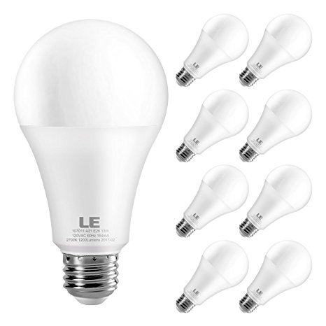 LE 13W A21 E26 LED Bulbs(100 watt Equivalent ) 2700K Warm White , 200° Beam Angle Wide Flood Light Blubs, Non- Dimmable, FCC (Pack of 8)