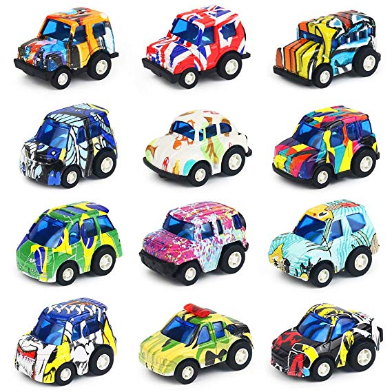 Nuheby Toy Cars Vehicles Pull Back Mini Metal Die Cast Model Cars 12pcs Graffiti, Xmas Party Stocking Fillers Car Toy Set for 3 4 5 Years Old Kids Boys Girls