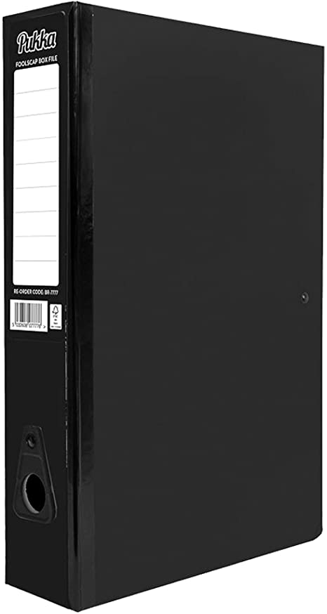 Pukka Foolscap A4 Glossy Box Files with Document Clip & Push Lock School Work Office 70mm Spine File Organiser (Black)