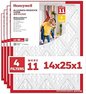 Honeywell 14x25x1 MERV 11 Allergen Reducer 11000 Electrostatic Pleated HVAC AC Furnace Air Filter (4-Pack) | Replacement Filter for Home Use | Made in USA