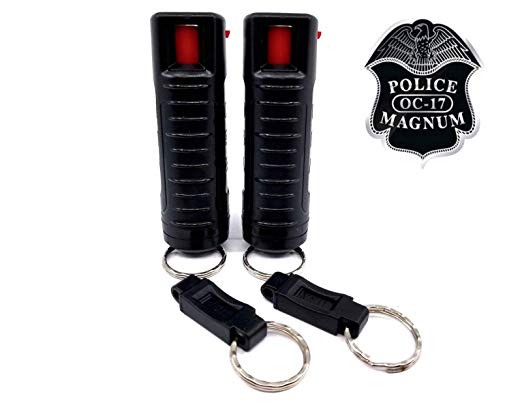 Police Magnum 2 Pepper Spray 1/2oz Black Molded Keychain 2 Quick Release Self Defense Security Strength