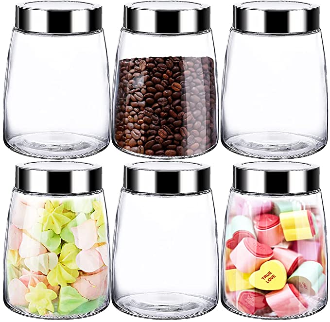 Daitouge Glass Canisters, Glass Jars with Lids - Wide Mouth Glass Storage Jars, 47 oz Recommended for coffee beans, peanut, candy, flour, Pack of 6