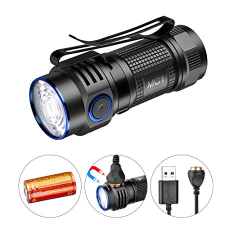 TrustFire MC1 1000 Lumens CW Rechargeable LED EDC Flashlight with Included IMR16340 Battery and Magnetic USB Charging Cable