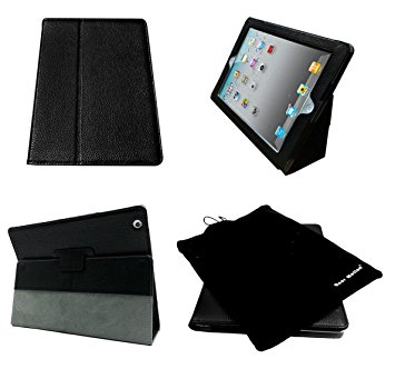 Bear Motion for iPad 2 / 3 / 4 - Genuine Cowhide Leather Case for iPad 2 / iPad 3 / iPad 4 with Built in Stand Support Sleep Function - Black