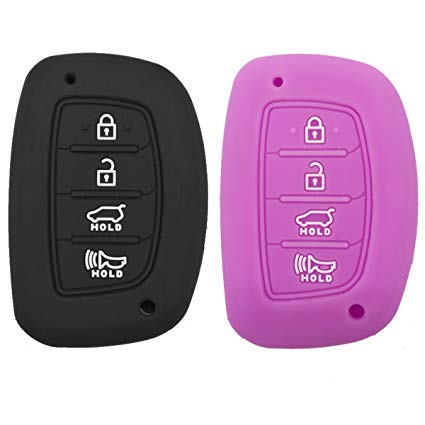 Coolbestda 2Pcs Silicone 4 Buttons Smart Key Fob Remote Cover Case Keyless Entry Protector Bag for 2018 2017 2016 Hyundai Tucson Elantra (NOT FIT Flip/Pop Out/Folding Key