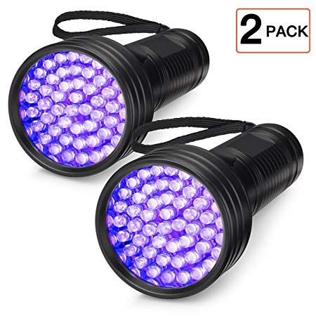 2-Pack UV Flashlight Black Light, FOLKSMATE 51 LED 395 nm Ultraviolet Blacklight Urine Detector for Dogs, Pet Stains, Bed Bugs, Scorpions, 2 Pack