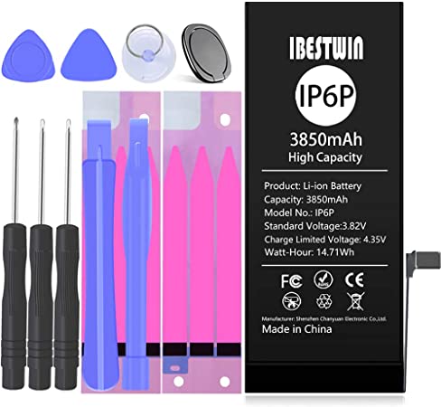 Battery for iPhone 6 Plus, IBESTWIN 3850mAh (31% More Power) Upgraded Replacement Battery for iPhone 6 Plus A1522, A1524, A1593 with Tool kit Adhesive and Instruction, 0 Cycle 2020