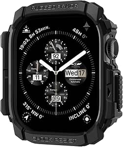 SPIGEN Rugged Armor for Apple Watch Series 10 46mm Case, Slim Lightweight Design Precise Cutouts, Flexible TPU Layer Protective Raised Edge Cover - Black