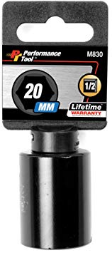 Performance Tool M830 1/2" Dr. 6-Point Impact Socket, 20mm