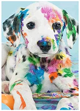 ALBIZIA 1PC 12"X16" Multi-color Dog 5D Diamond Painting by Number Kit Diamond Embroidery Paintings for Gift Home Wall Decor YU338