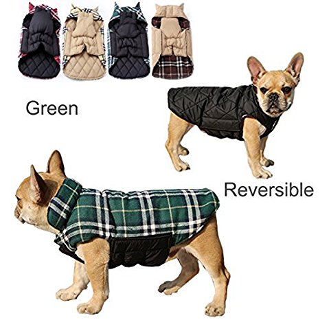 Pet Dog plaid Warm Coats and Jackets Hoodie Sweater Waterproof Snowproof Clothing Autumn Winter Reversible Clothes Warm Padded Apparel Waistcoat Sweatshirt Chest Protector