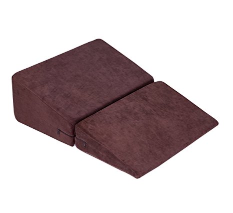 Ang Qi Bed Wedge Pillow with Supportive Foam - Folding - Best for Sleeping, Reading, Rest or Elevation - Breathable and Washable Velvet Cover - Brown