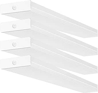 hykolity 4 Pack 4FT LED Wraparound Light 40W 4 Foot Shop Lights for Garage, [2-lamp 32W Fluorescent Equiv.] 4400lm 4000K Wrap Light, Flushmount Office Ceiling Fixture ETL Listed