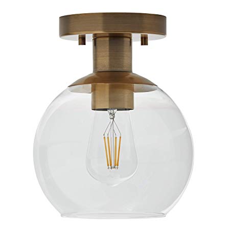 Rivet Mid-Century Modern Glass Globe Flush-Mount Ceiling Fixture with Light Bulb - 8.87 x 7 x 7 Inches, Gold