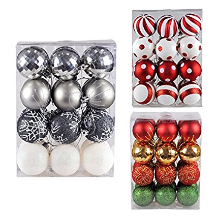 KI Store 24pcs Christmas Balls Ornaments Gray Shatterproof Ball Set for Xmas Trees, Parties, and Holiday Decoration, Perfect for White, Gray, Silver, Modern Themed Decoration (2.36")