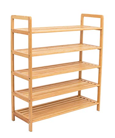 BIRDROCK HOME Free Standing Bamboo Shoe Rack | 5 Tier | Wood | Closets and Entryway | Organizer | Fits 15 Pairs of Shoes