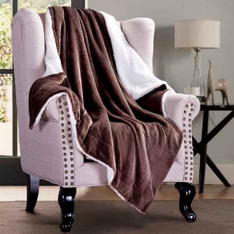 Bedsure Sherpa Blanket Throw Blankets Bed Blankets, Soft Cozy and Warm(Reversible/Textured/Fuzzy), 60" x 80" Brown