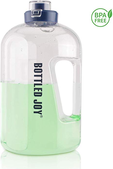 BOTTLED JOY 1 Gallon Water Bottle with Flip Top and Handle - BPA Free Motivational Large Capacity Hydration Leak-Proof Water Jug for Sports Outdoor Camping