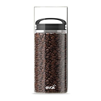 Best PREMIUM Airtight Storage Container for Coffee Beans, Tea and Dry Goods - EVAK - Innovation that Works by Prepara, Glass and Stainless, Compact Soft Touch Black Handle, Large