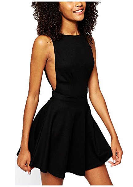 Wink Gal Women A line Backless Round Neck Sleeveless Cocktail Mini Casual Dress