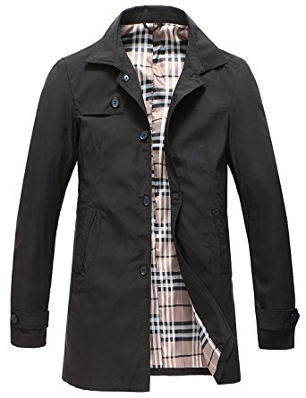 Pinkpum Mens Trench Coat Classic Jacket Windbreaker Long Windcheater Freestyle Coat Polyester Jackets Business/Casual Wear