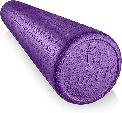 LuxFit High Density Foam Roller for Back Pain Legs and Muscles Extra Firm with Online Instructional Video (Solid Purple, 36-Inch)