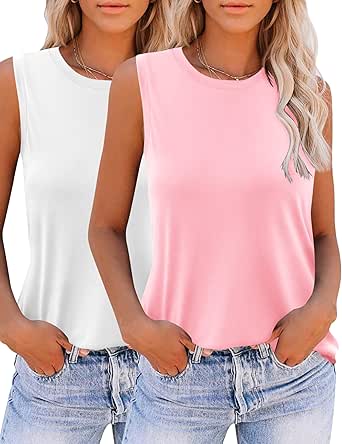 Zeagoo Womens 2024 Tank Tops 2 Pack Casual Crewneck Sleeveless T Shirts Loose Fit Summer Tunic Blouse