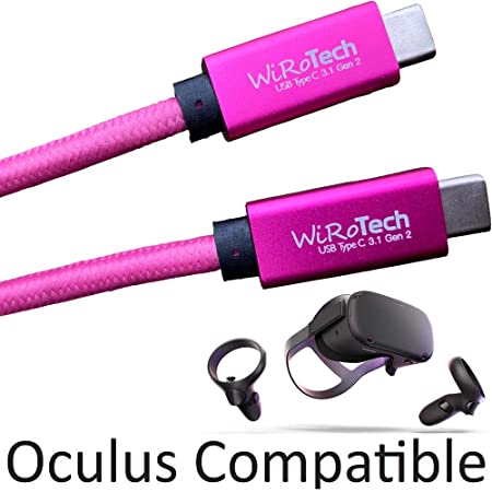 WiRoTech USB C 3.1 Gen2 SuperSpeed 10Gbps E-Marker chip Fastest Charging USB Cable, Oculus Quest Link Compatible (Hot Pink, 10 Feet)