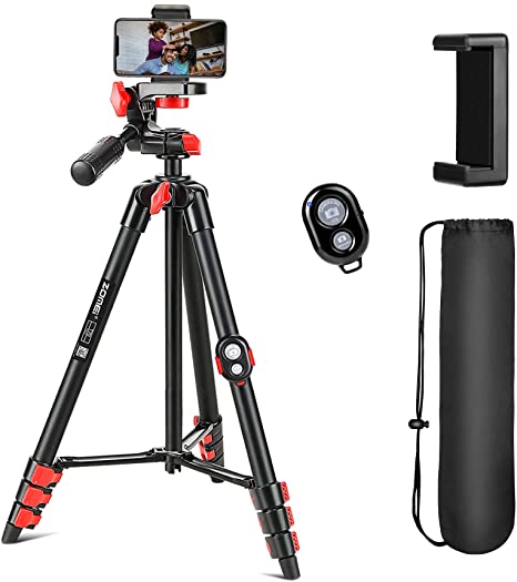 Phone Tripod, Aluminum Tripod 54 Inch Lightweight Portable Travel Tripod with Carry Bag for Smartphone Gopro and Light Camera