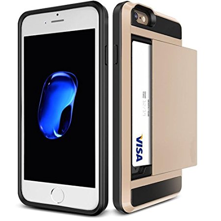 Iphone 7 Case Shockproof Protective Case Wallet with Card Slot Holder Case Cover Hard PC   Soft TPU Rubber Skin Premium Case Cover for (IPHONE 7, gold)