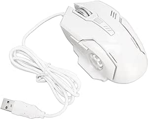 F7 Gaming Mouse Wired, Gaming Mice with RGB Backlit, 6 Mouse Buttons Design, Wide Bottom Plate, Adjustable 3600 DPI, USB Wired Gaming Mouse for Laptop, PC(White)