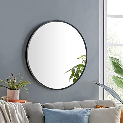 Albrillo 24 Inch Round Mirror, Wall Mounted Mirror Black Circle Mirror with Metal Frame for Bathroom, Vanity, Entryway, Living Room, Wall Decor