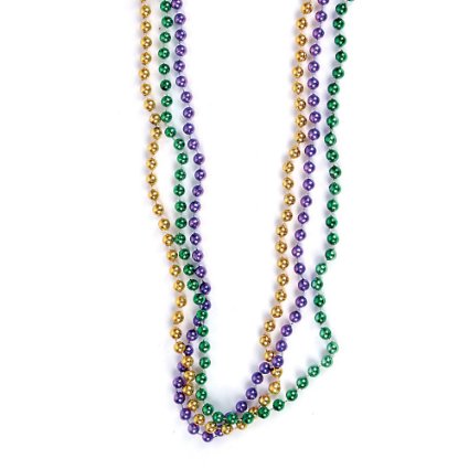 33 inch 07mm Round Metallic Purple Gold and Green Mardi Gras Beads - 6 Dozen (72 necklaces)