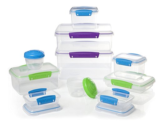 Sistema Multi Piece Food Storage Containers in Assorted Shapes and Colors, Set of 20, Assorted