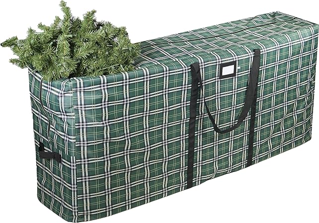 Zober Christmas Tree Storage Bag - Fits 9 Ft Artificial Trees - Waterproof Christmas Tree Bag - Strong, Durable Handles - Labeling Card Slot - Green Plaid