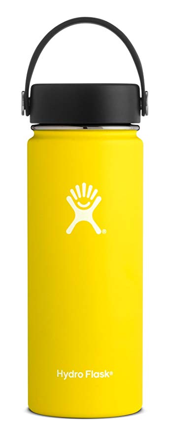 Hydro Flask 18 oz Double Wall Vacuum Insulated Stainless Steel Leak Proof Sports Water Bottle, Wide Mouth with BPA Free Flex Cap, Lemon