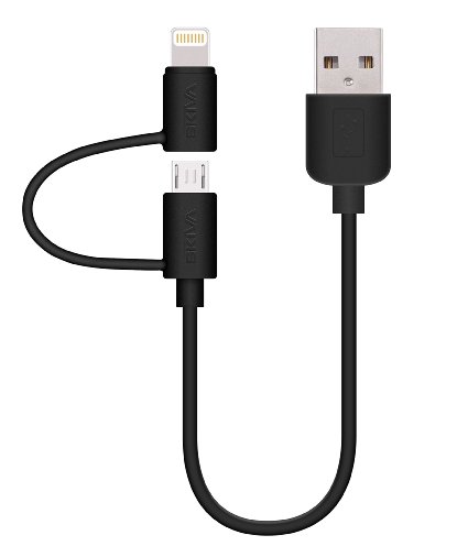 Skiva CB137 USBLink Short Lightning Duo 2-in-1 Sync and Charge Cables with Lightning and micro USB connectors for iPhone 6 6Plus iPad Air mini Samsung and more