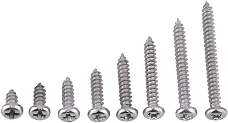 200pcs M3 304 Stainless Steel Pan Head Self-tapping Screws Assortment Kit M3x6mm/8mm/10mm/12mm/16mm/20mm/25mm/30mm (Set A Pan head)