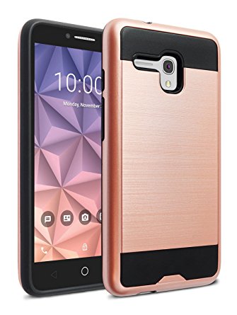 Alcatel OneTouch Flint Case, Alcatel OneTouch Fierce XL Case, kaesar [Slim Fit] [Shock Absorption] Brushed Metal Texture Hybrid Dual Layer Slim Protector Case Cover for Alcatel Fierce XL - Rose Gold