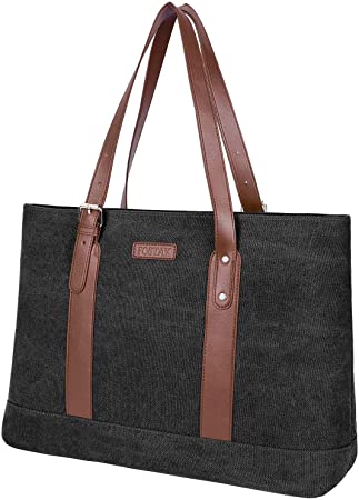 FOSTAK Laptop Tote Bag 15.6 Inch Large Capacity Stylish Simple Personality Women Handbag Multi-Function Premium Lightweight Shoulder Bag for Working/School/Travel/Casual (Black)
