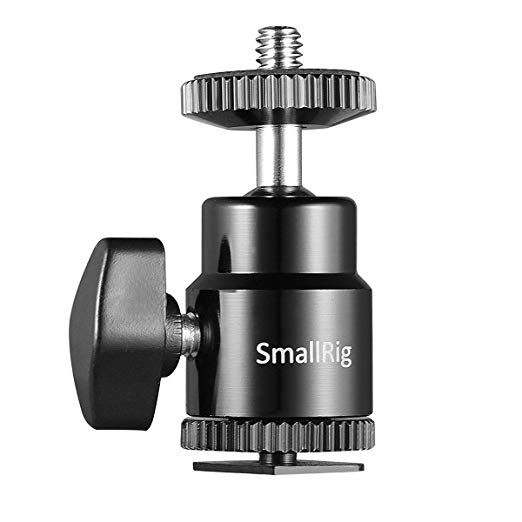 SMALLRIG Mini Ball Head Mount with 1/4'' Screw and Cold Shoe Adapter for LED Light, Monitor, DSLR Rig - 761