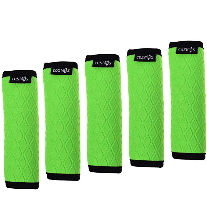 Cosmos 5 Pcs Soft Neoprene Anti-slip Luggage Handle Wraps Grips for Travel Bag Suitcase (Ripple Embossed, Fluorescence Green )