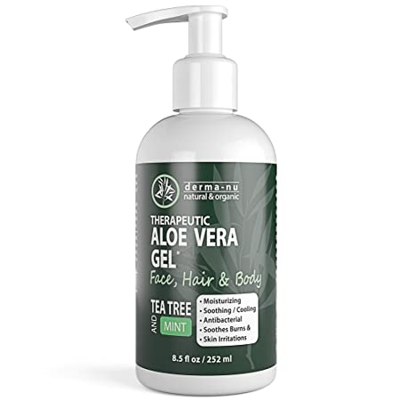 Organic Aloe Vera Gel - 100% Pure Anti-Bacterial for Face, Hair & Body - Moisturizing, Soothing & Cooling. Effective for Sunburn Relief, Dry Skin & Scalp, Irritation, Itchiness, Inflammation - 8.5oz
