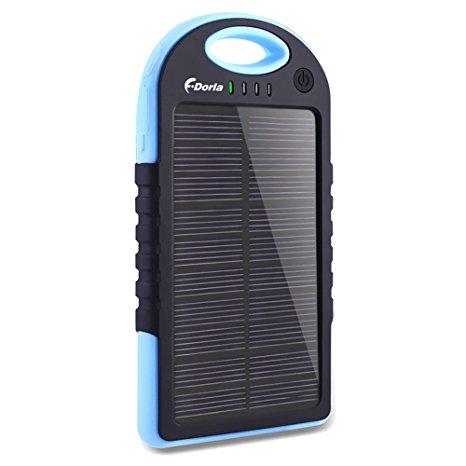 Solar Charger,F.Dorla 5000mAh Portable Solar Phone Charger Power Bank Waterproof Dual USB Battery Charger External Battery Pack with Flashlight for Cellphone iPhone Samsung Android (Blue)