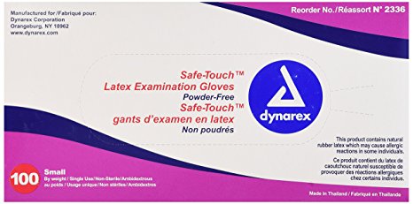 Dynarex Safe-Touch Latex Gloves, Powder-Free, Small, Box/100