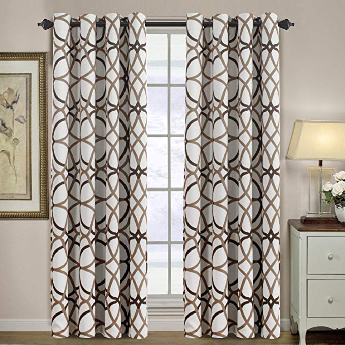 H.VERSAILTEX Thermal Insulated Blackout Window Room Grommet Indoor Curtains-52 inch Width by 96 inch Length-Set of 2 Panels-Taupe and Brown Geo Pattern