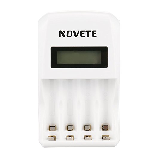 NOVETE LCD Fast Battery Charger for AA, AAA, Ni-MH, Ni-Cd Rechargeable Batteries, Fully Charges a 3000 mAh Battery in 1.5h, 100–240V